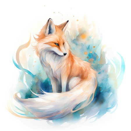 Watercolor illustration of a fox on a white background. Digital painting.の素材