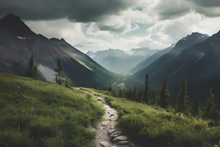 Trail in the mountains. Beautiful summer landscape. Toned.の素材