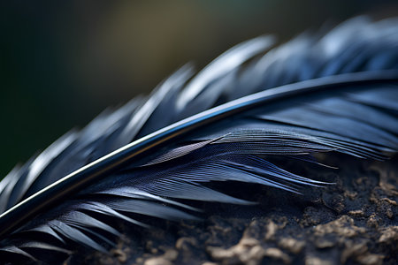 close up of a black feather on a dark background with shallow depth of fieldの素材
