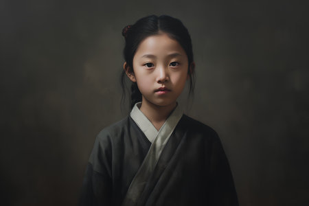 Portrait of a japanese girl wearing a kimonoの素材