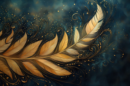 Beautiful abstract feathers on grunge background. 3d illustration.の素材
