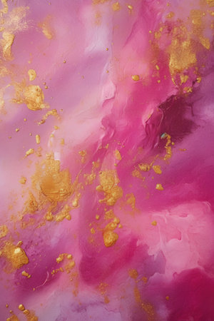 Abstract background with pink and gold paint. For art texture, grunge design, and vintage paper or border frameの素材