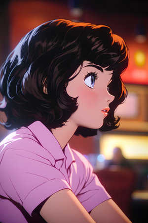 Portrait of a beautiful girl in a nightclub. Retro style.の素材