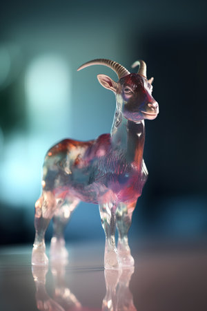 Goat statuette on a dark background. 3d renderの素材