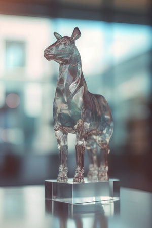 Bronze horse statue in a museum. 3d rendering toned imageの素材
