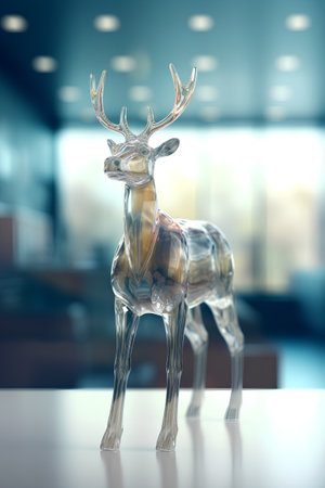 3d render of golden reindeer in the lobby of the hotelの素材