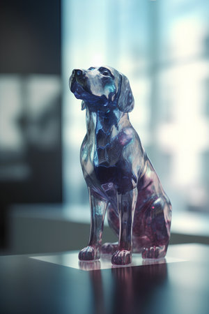 Glass sculpture of a dog. 3d rendering. Toned image.の素材