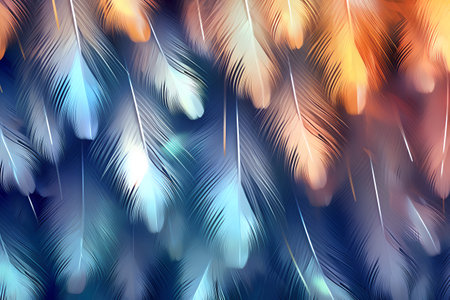 Seamless pattern with feathers in blue and orange colors. Vector illustration.の素材