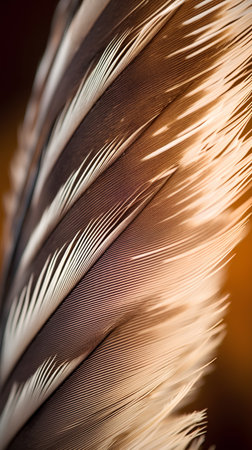 feathers of a bird on a brown background close-upの素材