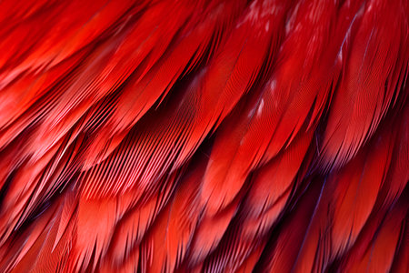Macro photo of a red parrot feathers, texture background.の素材