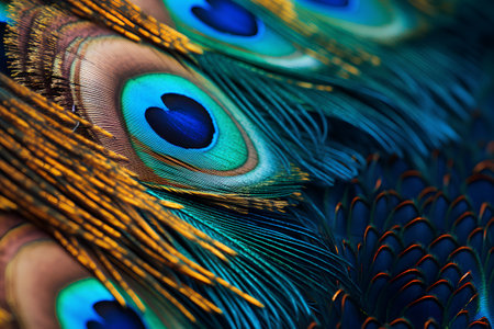 Beautiful peacock feathers close-up. Colorful background.の素材