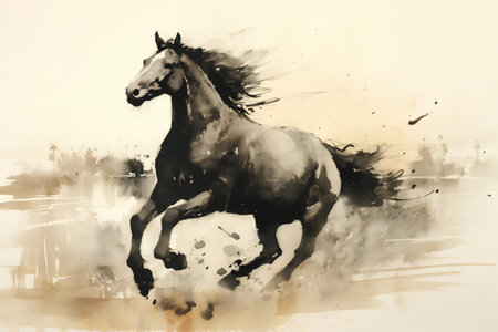 Horse running on watercolor background. Hand-drawn illustration.の素材