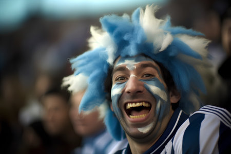Unidentified soccer fan with face paint and wig.の素材