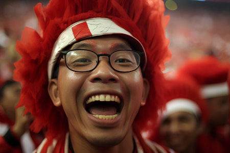Unidentified soccer fan at a stadiumの素材