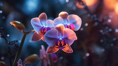 Beautiful blooming orchids in the garden. 3d renderの素材