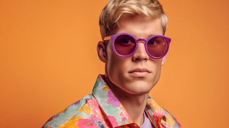 Portrait of a handsome young man in stylish sunglasses. Studio shot.の素材