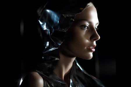 Portrait of a beautiful woman in a plastic wrap. 3d renderingの素材