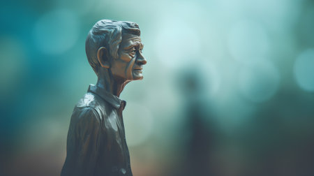 Statue of a man in the middle of a bokeh backgroundの素材