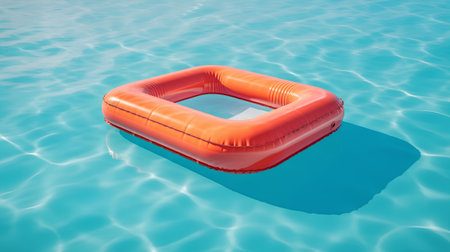 Orange inflatable ring floating on turquoise water. 3d renderの素材