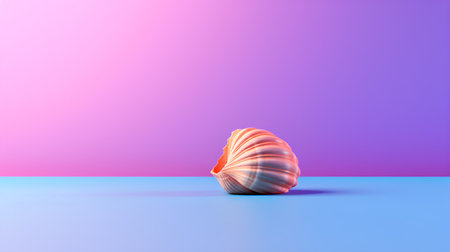 3d rendering of a seashell on a blue and pink backgroundの素材