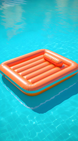 Orange inflatable mattress floating in the swimming pool. 3D renderingの素材
