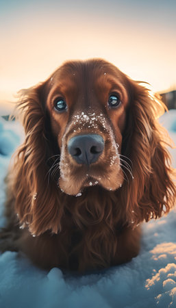 Cocker Spaniel dog in winter. Beautiful portrait of a dog.の素材