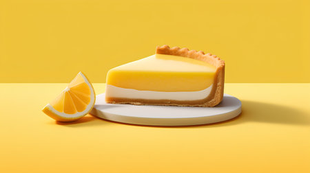 Lemon cheesecake on a yellow background. 3d rendering.の素材