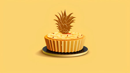 Pineapple cake isolated on a yellow background. Vector illustration.の素材