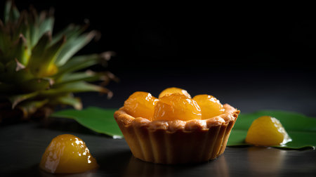 Thai dessert,Thai sweetmeat with pineapple on black backgroundの素材