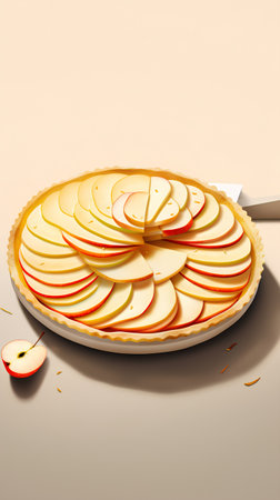 Apple pie with slices of apple on a plate. 3d illustrationの素材