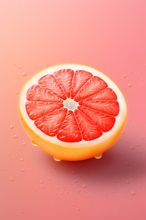 Half of grapefruit on a pink background with water drops. Vector illustration.の素材
