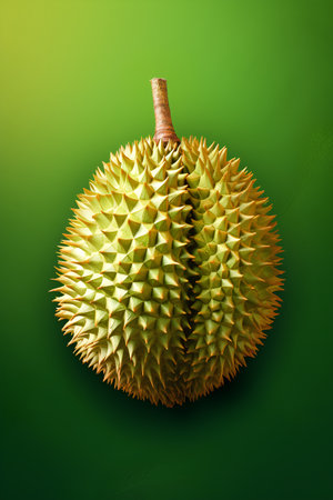 Durian fruit on green background. Durian is a tropical fruit.の素材