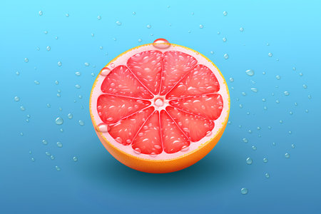 Half of grapefruit with water drops on blue background. Vector illustration.の素材