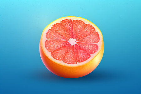 Grapefruit slice on blue background. Realistic vector illustration.の素材