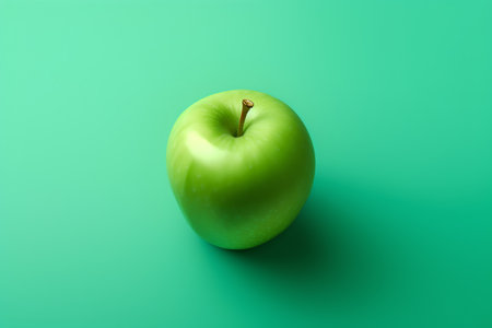 Green apple on green background. Minimal style. 3d renderの素材