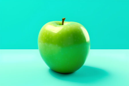 Green apple on a green background. 3d illustration. Minimal style.の素材