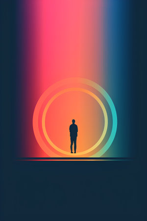 Silhouette of a man on a colored background. Vector illustrationの素材