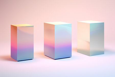 3d render of three white boxes on a pink background. 3d illustrationの素材