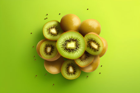 Kiwi fruit isolated on green background. 3d illustration.の素材