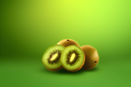 Kiwi fruit isolated on green background. 3d illustration.の素材