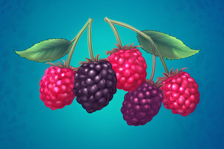 Raspberry berry on blue background. Realistic vector illustration.の素材