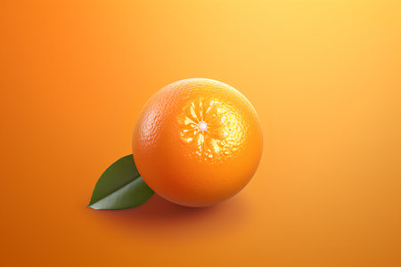 Orange fruit with green leaf isolated on orange background. 3d illustrationの素材