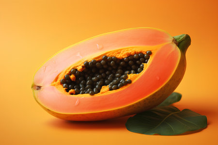 Papaya fruit isolated on a orange background. 3d renderの素材