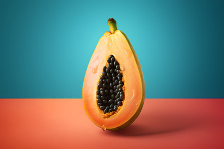 Papaya fruit on a blue background. 3d rendering.の素材