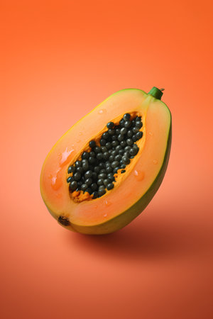 Papaya fruit on orange background. 3d render illustration.の素材