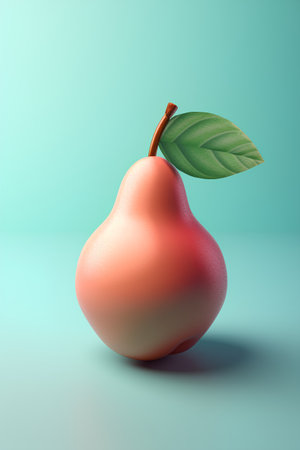 Pear with leaf isolated on green background. 3d render illustration.の素材