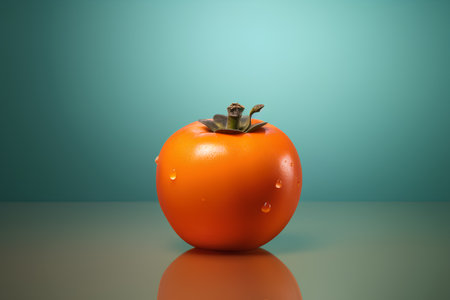 Persimmon fruit on a green background. 3d illustration.の素材