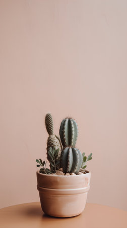 cactus in pot on table with pastel color background. minimal conceptの素材