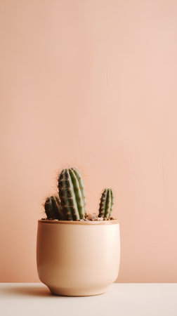 Cactus in a pot on a beige background. Minimal concept.の素材