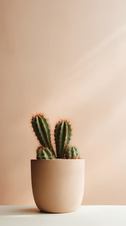 Cactus in pot on beige background. Minimal style.の素材